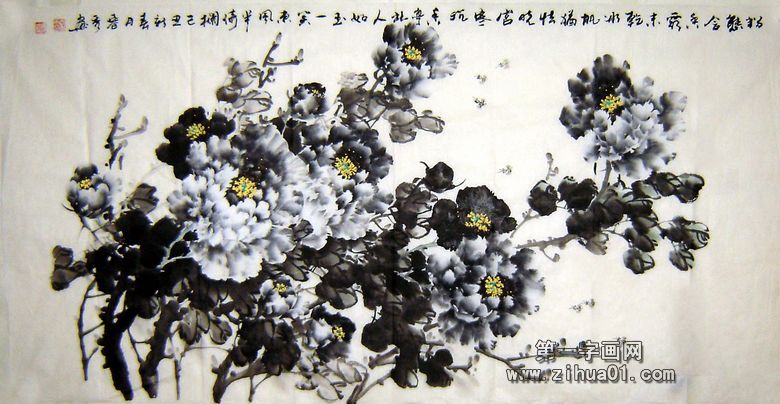 黑白牡丹畫