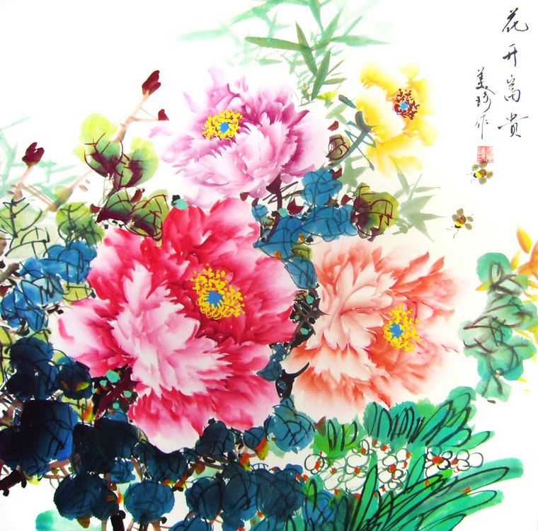 三尺斗方富貴牡丹圖