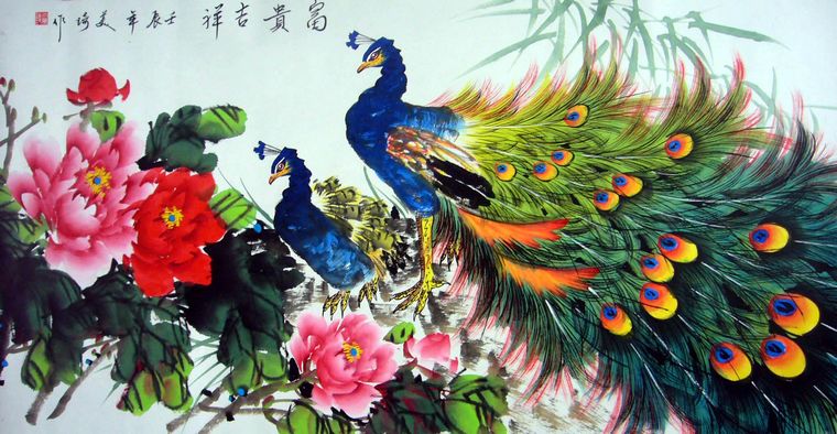 孔雀牡丹畫