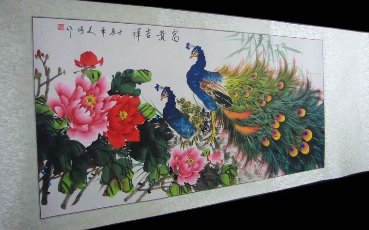 孔雀牡丹畫