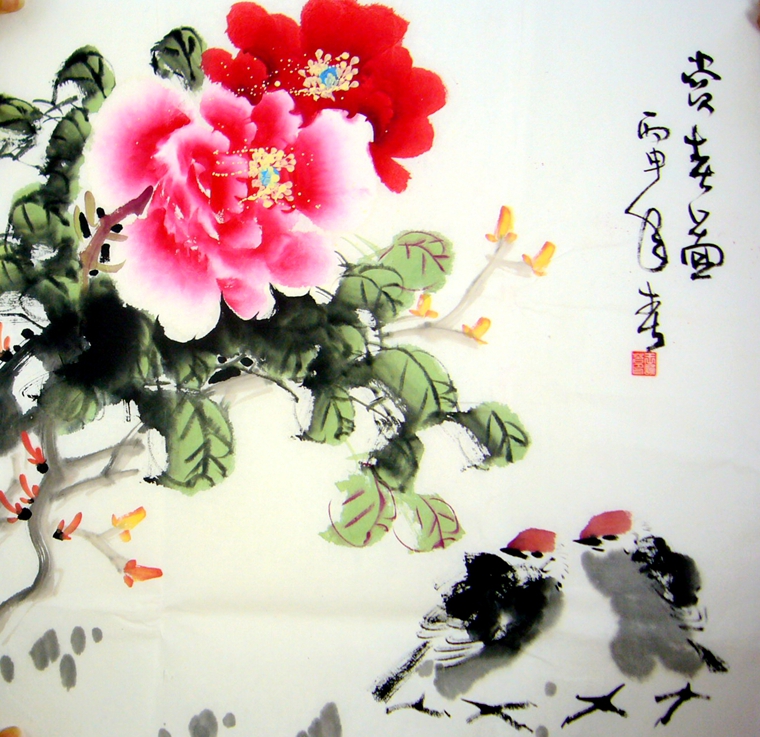 三尺斗方寫意牡丹