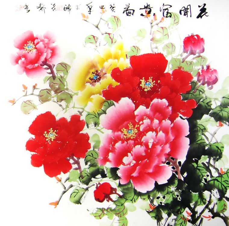牡丹斗方畫