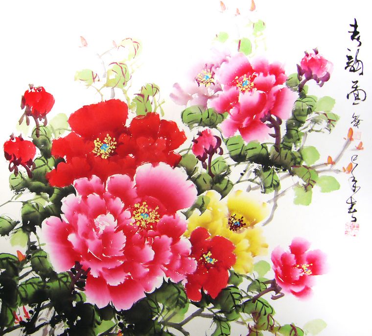 四尺斗方牡丹畫