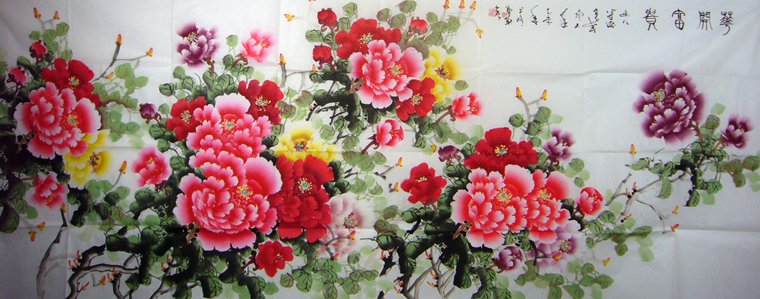 小八尺花開富貴牡丹畫