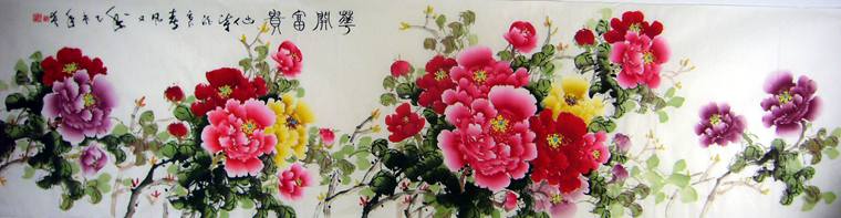 八尺對(duì)開牡丹畫
