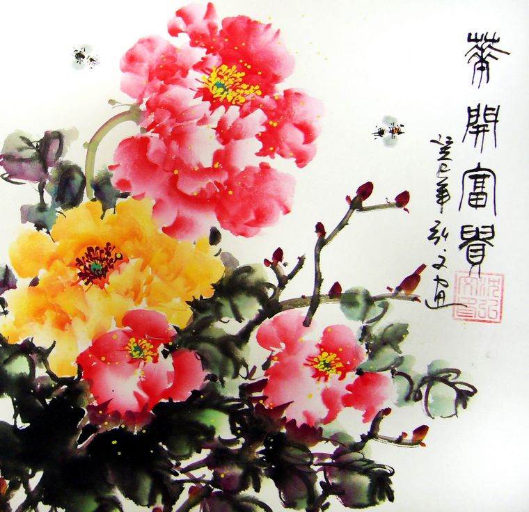 小斗方牡丹畫