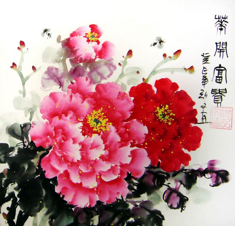 小斗方國畫牡丹