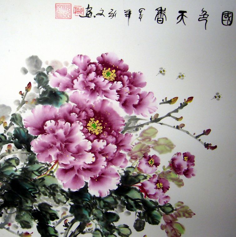 三尺斗方寫意牡丹圖