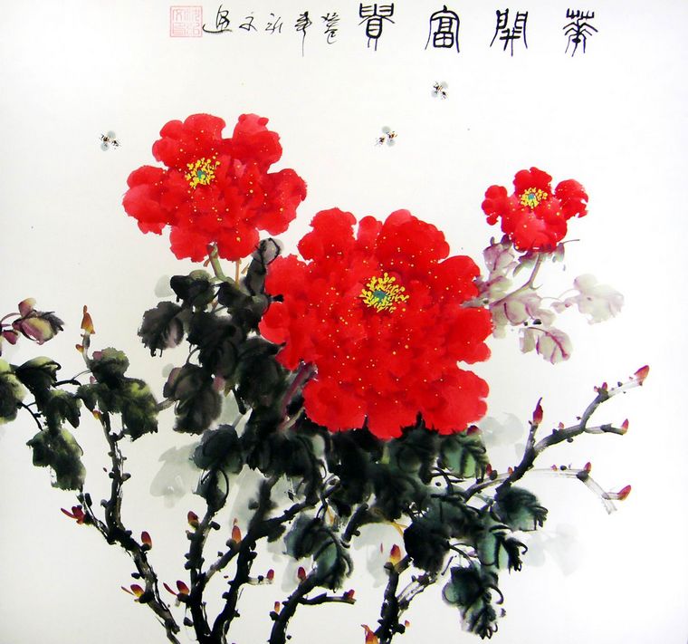斗方牡丹畫