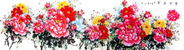 六尺對開國畫牡丹