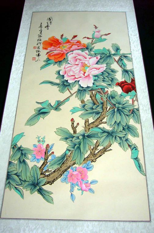 豎幅工筆畫牡丹