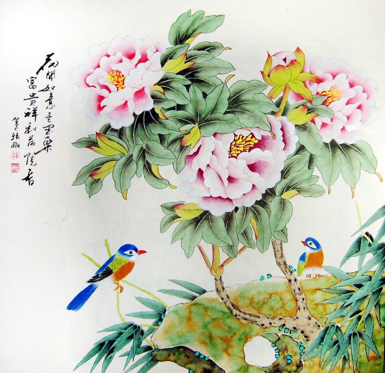四尺見方工筆畫牡丹
