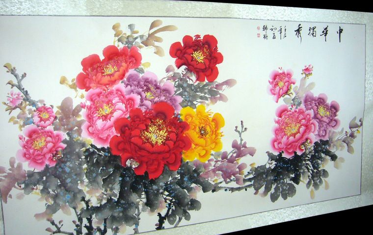 六尺橫幅牡丹圖
