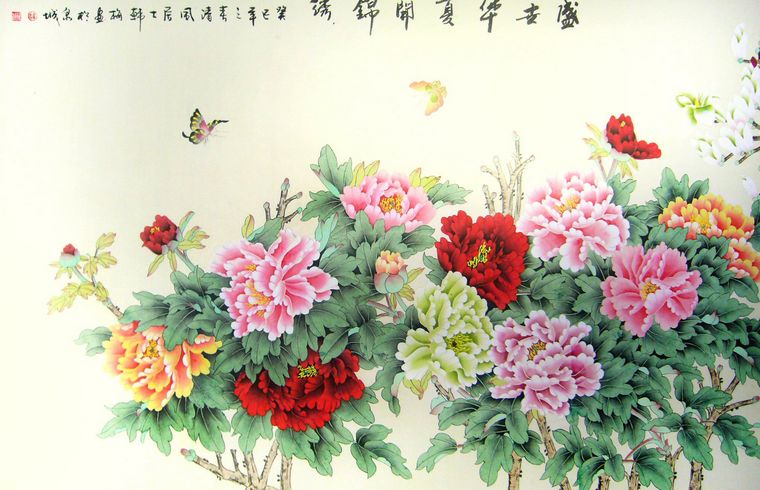 六尺工筆牡丹畫