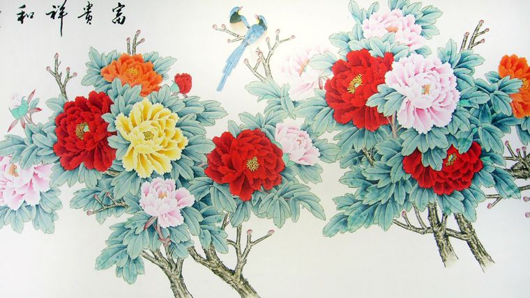 八尺工筆牡丹圖