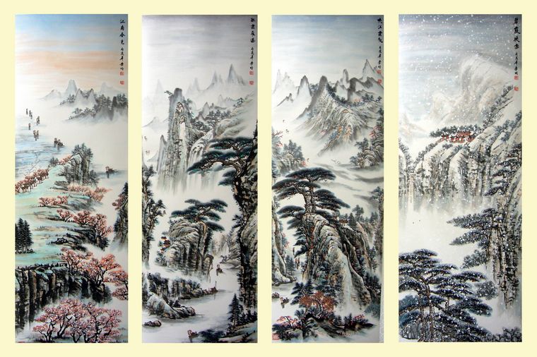 春夏秋冬四季山水套畫
