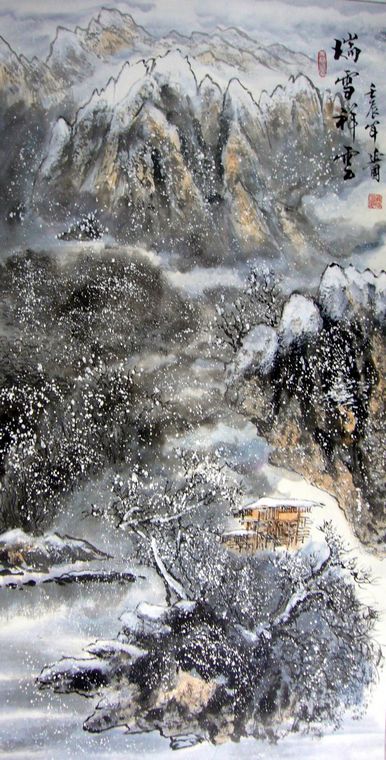 四尺雪景山水畫
