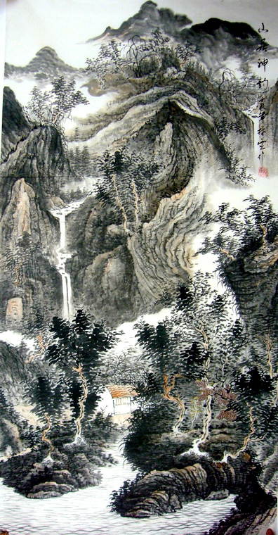 豎幅國畫山水作品