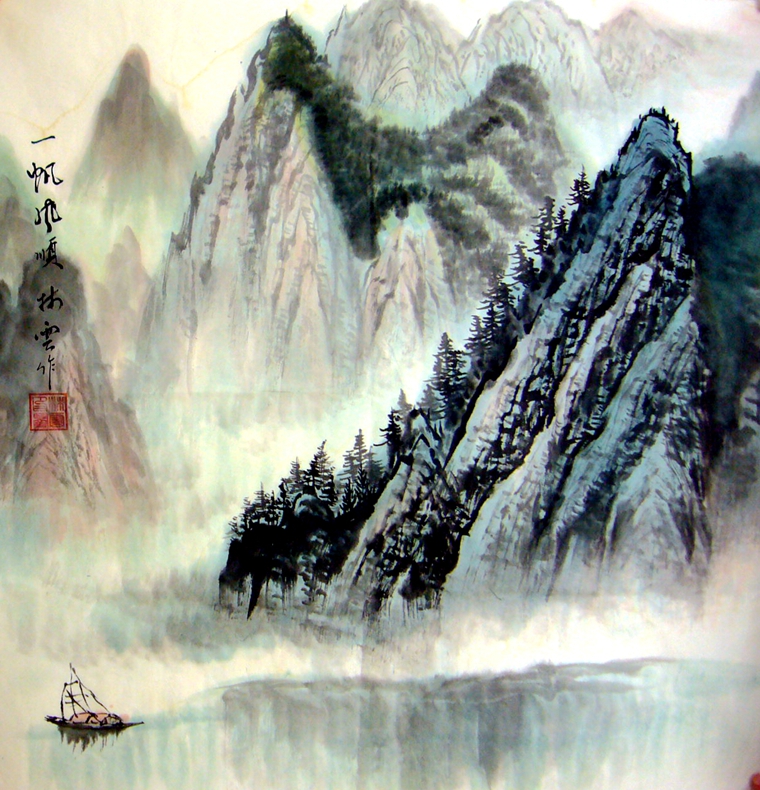 斗方國畫水墨山水