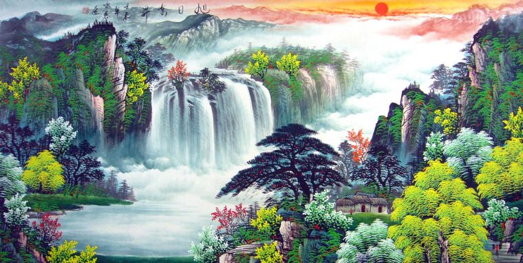 四尺瀑布山水畫