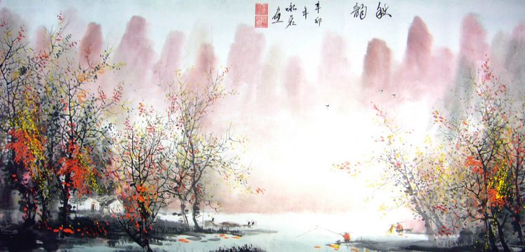 楓葉山水畫