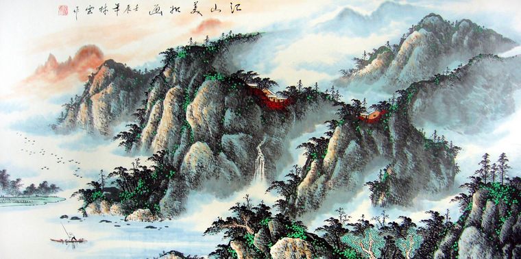 四尺橫幅國畫山水作品