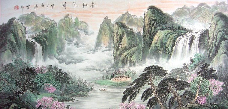 四尺瀑布山水畫