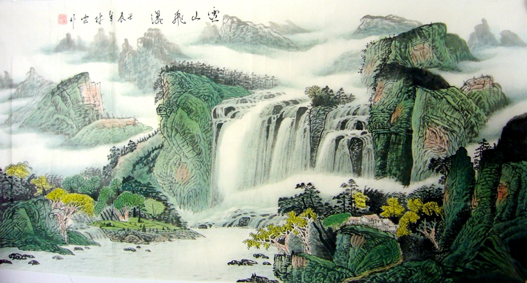 四尺橫幅國(guó)畫山水畫作品