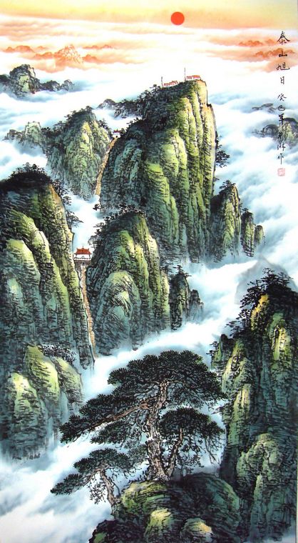 泰山日出畫