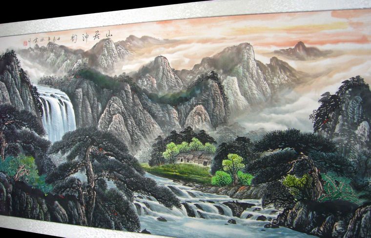瀑布山水畫