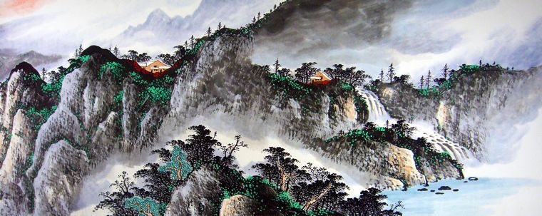 六尺對開山水畫作品