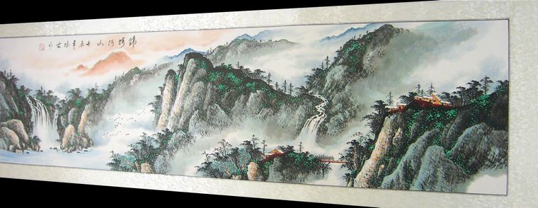 六尺對開國畫山水