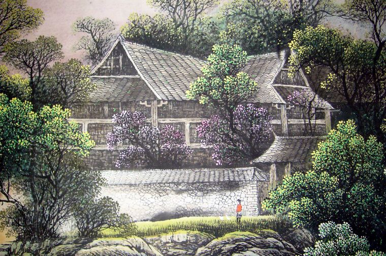 國畫鄉村山水