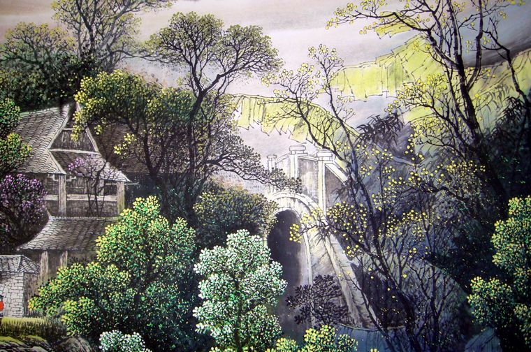 國畫鄉村山水