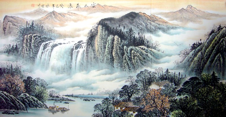 六尺山水瀑布圖