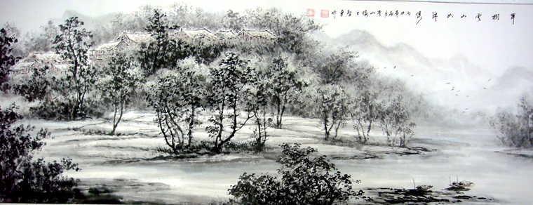 掛公司會客室的山水畫
