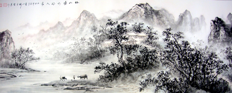 小六尺水墨山水畫