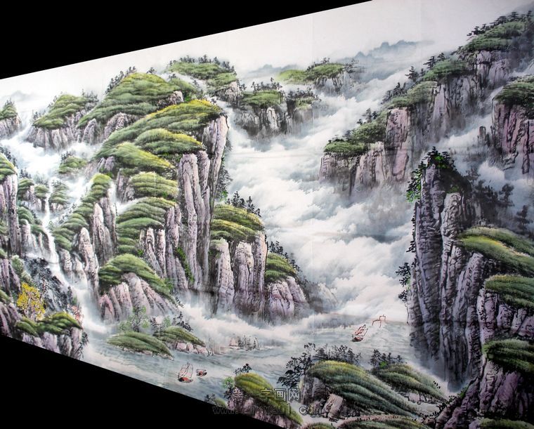 八尺山水國畫作品