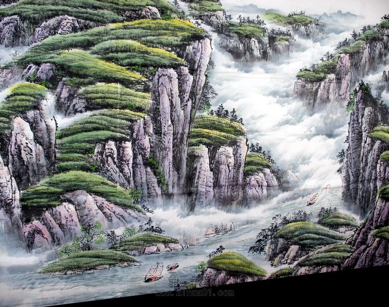 八尺山水國畫作品