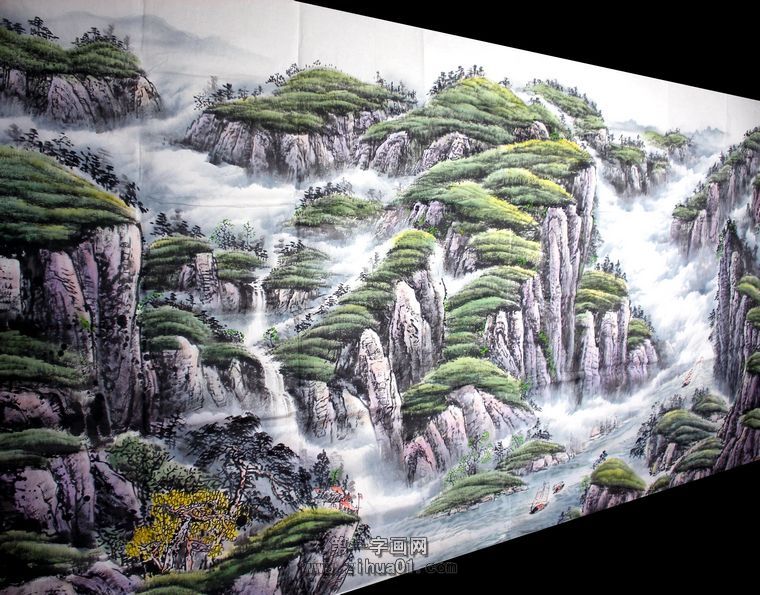八尺山水國畫作品