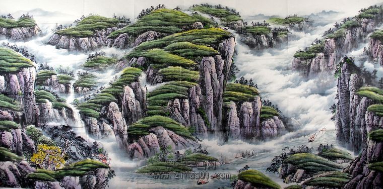 八尺山水國畫作品