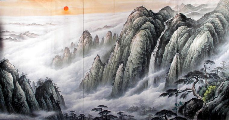 八尺水墨山水國畫