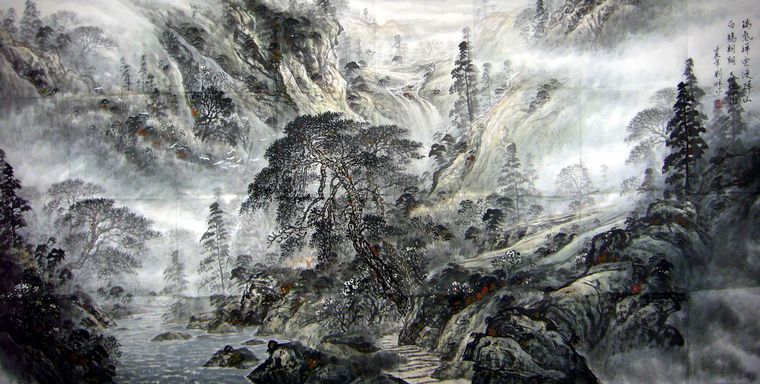 八尺橫幅山水畫