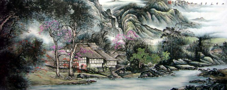 八尺山水國畫精品