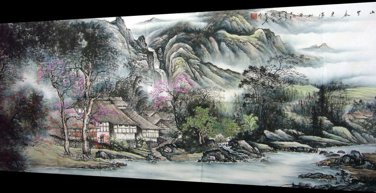 八尺山水國畫精品