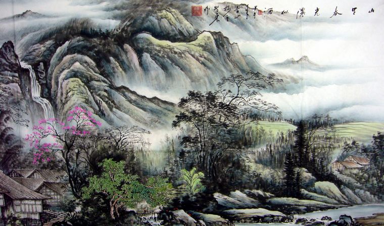 八尺山水國畫精品