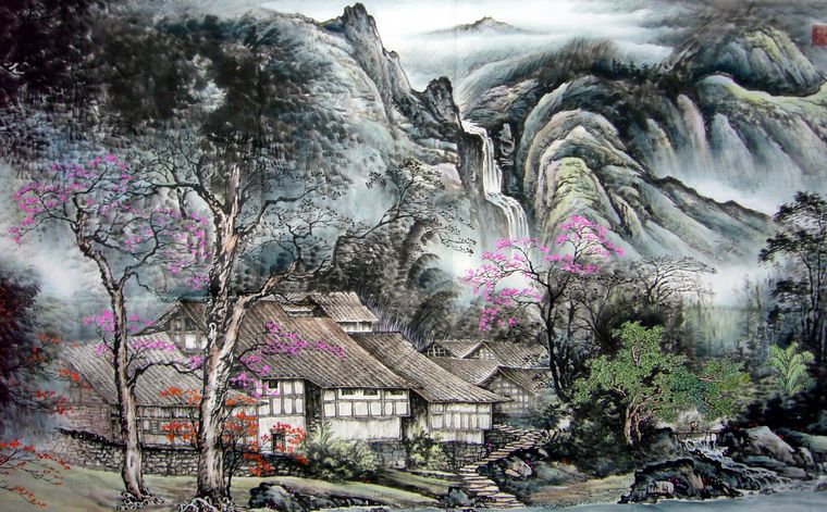 八尺山水國畫精品