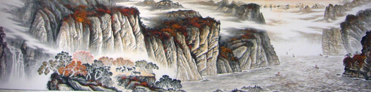 八尺對開水墨山水