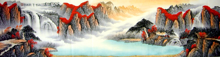 云山飛瀑山水畫