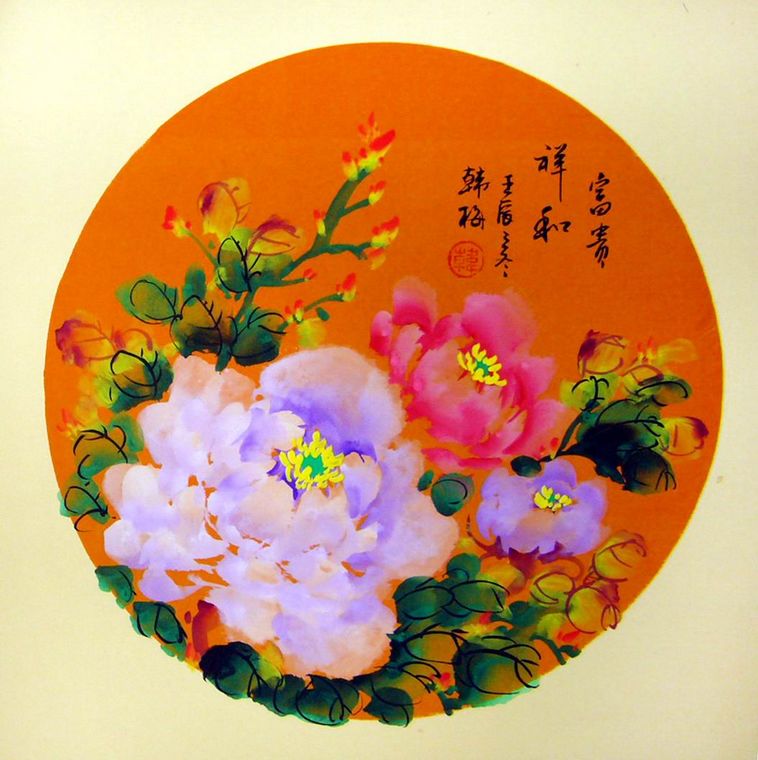 圓形牡丹畫